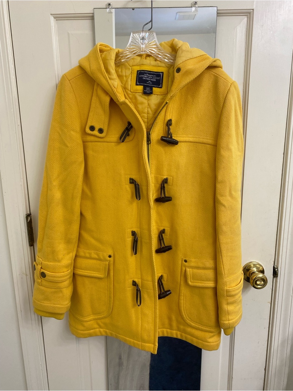 American Eagle Outfitters Bright Yellow Hooded Pea Coat